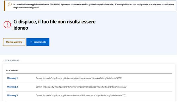 Immagine descrittiva di un esempio di warning relativo alla validazione