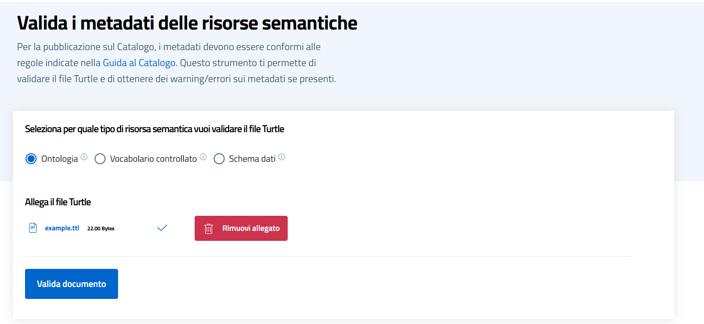 Immagine descrittiva della pagina di validazione delle risorse semantiche