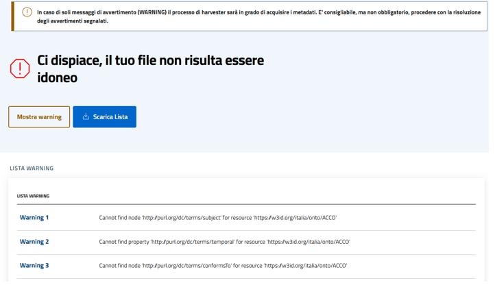 Immagine descrittiva di un esempio di warning relativo alla validazione